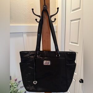 Brighton Stevie Large Black Nylon Tote Shoulder Bag Purse Patent Leather Trim